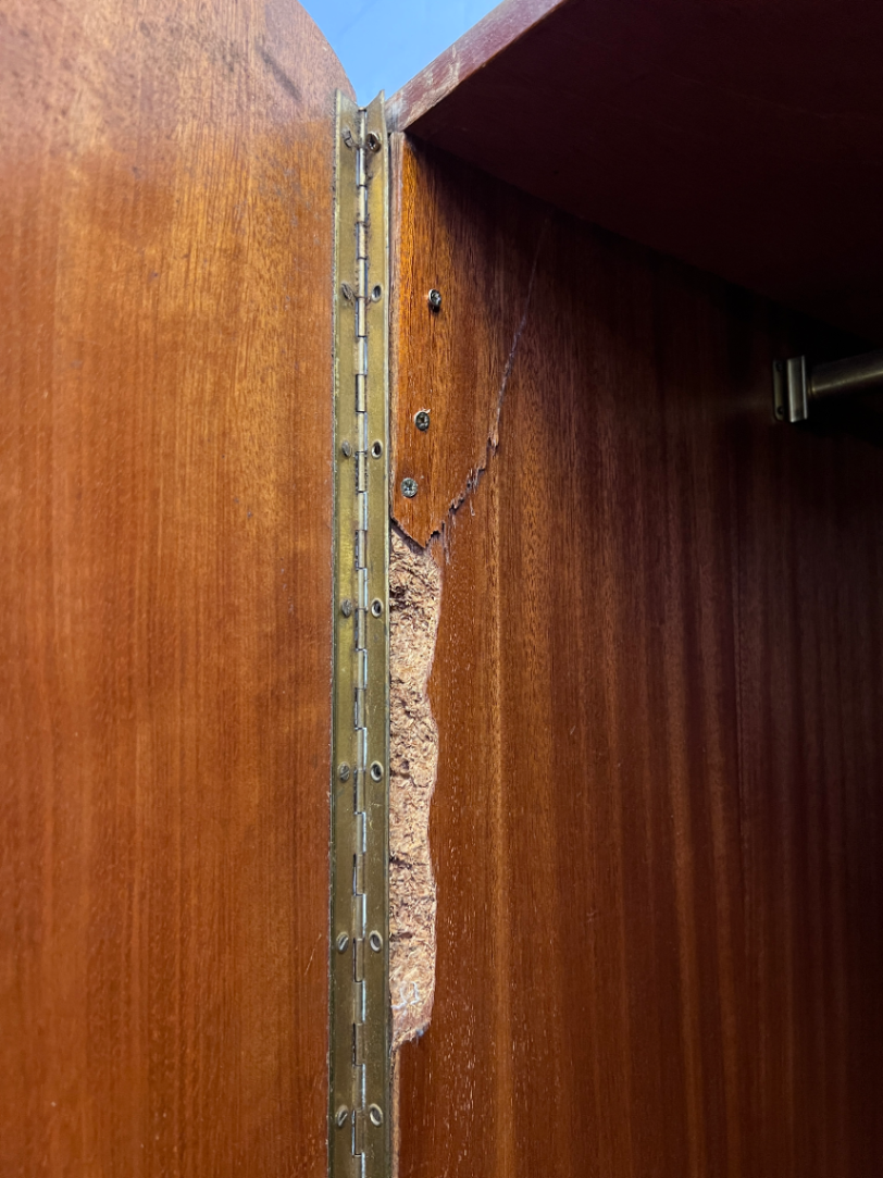 Vintage Curved Wood Wardrobe - Fair Condition (Visible Damage) - 2ndhandwarehouse.com