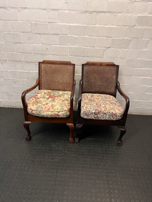 Vintage Dark Wood Lounge Chair with Cane Backrest — Fair Used Condition