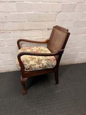 Vintage Dark Wood Lounge Chair with Cane Backrest — Fair Used Condition