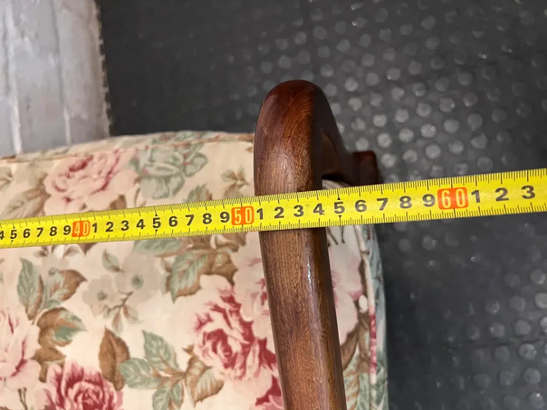 Vintage Dark Wood Lounge Chair with Cane Backrest — Fair Used Condition