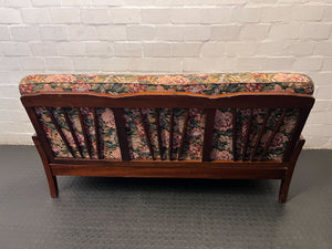 Vintage Floral 3-Seater Couch with Solid Wood Frame