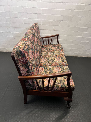 Vintage Floral 3-Seater Couch with Solid Wood Frame
