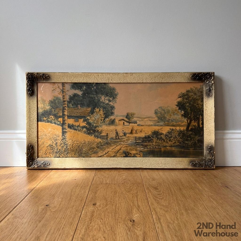Vintage Framed Pastoral Landscape Print - 2ndhandwarehouse.com