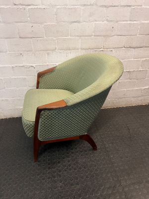 Vintage Green Patterned Tub Armchair with Wooden Frame — Good Condition Antique Suite