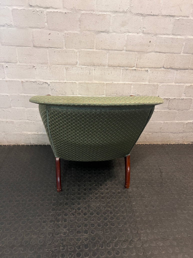 Vintage Green Patterned Tub Armchair with Wooden Frame — Good Condition Antique Suite