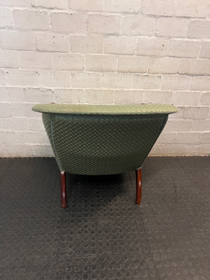 Vintage Green Patterned Tub Armchair with Wooden Frame — Good Condition Antique Suite