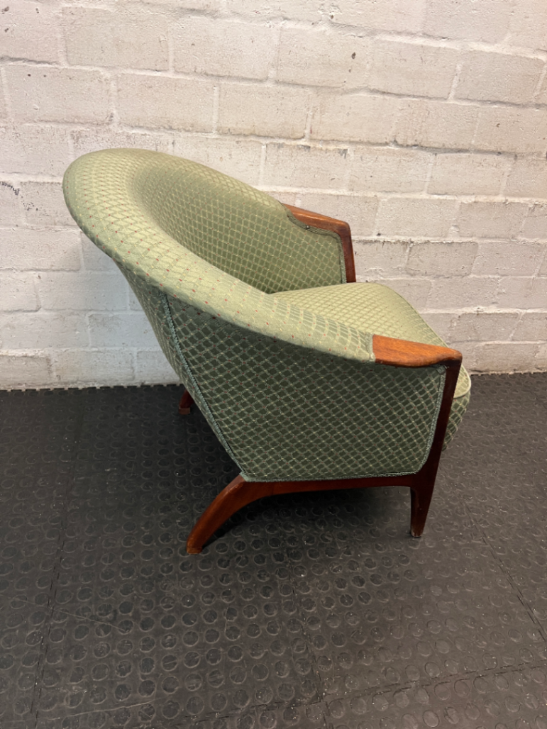 Vintage Green Patterned Tub Armchair with Wooden Frame — Good Condition Antique Suite