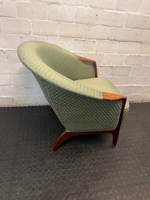 Vintage Green Patterned Tub Armchair with Wooden Frame — Good Condition Antique Suite
