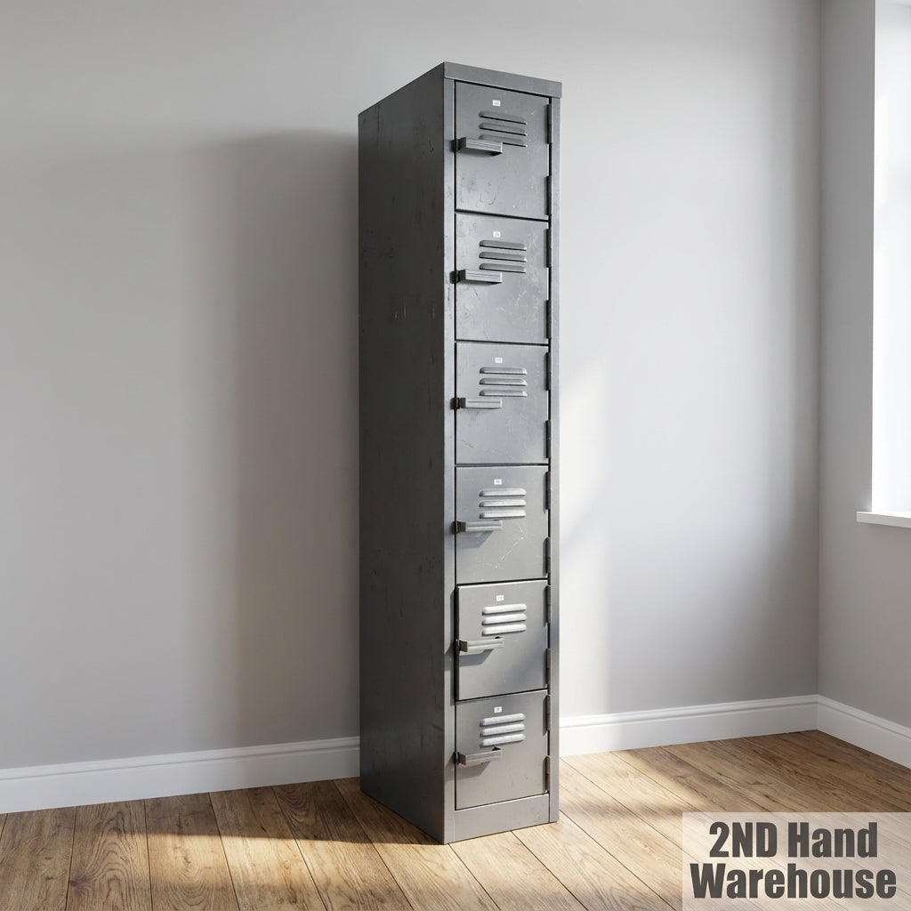 Vintage Grey Metal 6-Door Industrial Locker Unit