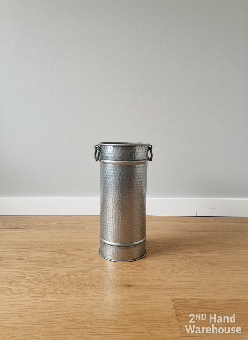 Vintage Hammered Metal Bin with Side Handles