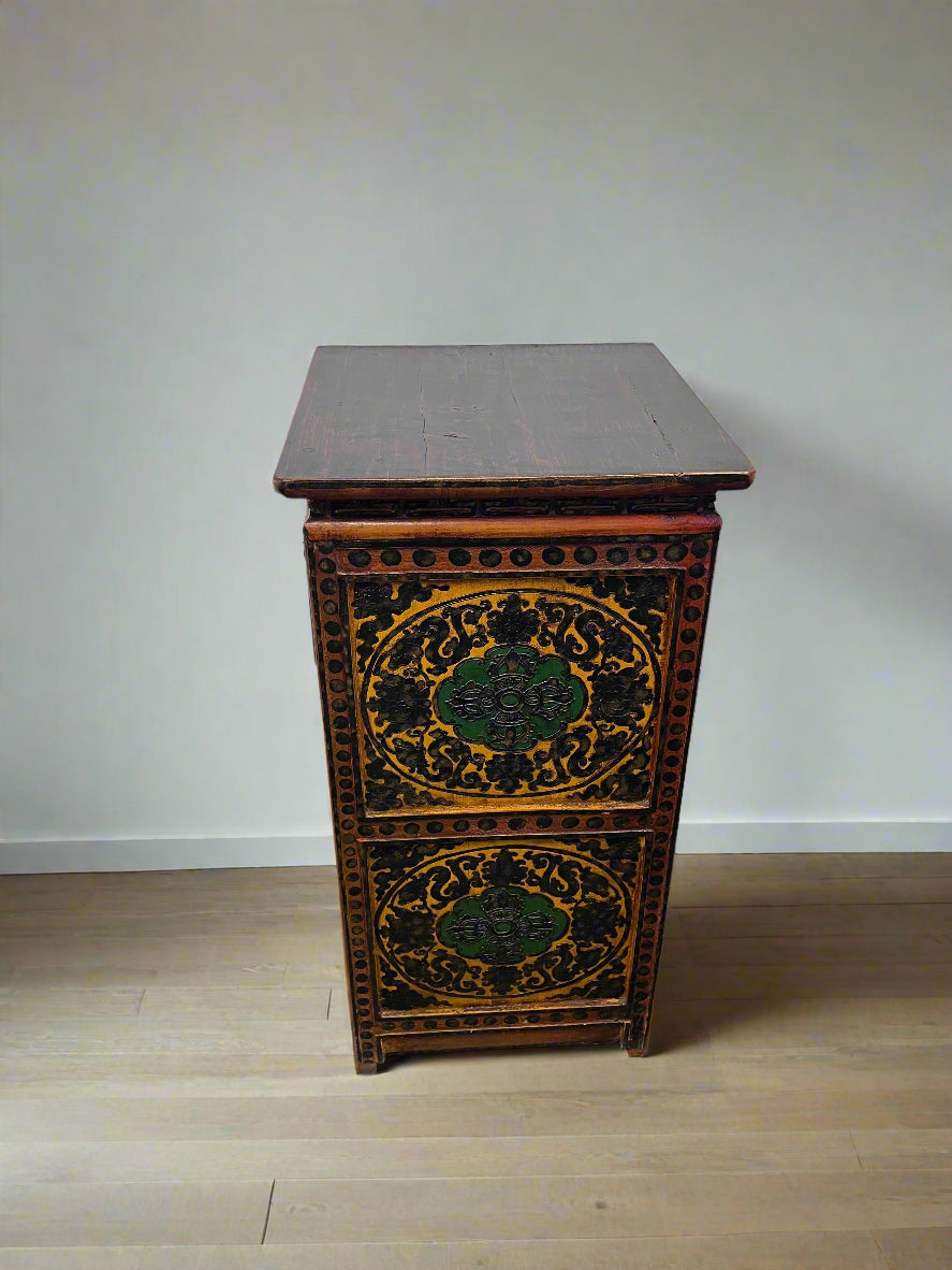 Vintage Hand-Painted Wooden Cabinet with Intricate Floral Design