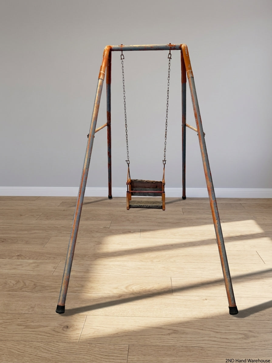 Vintage Kids Outdoor Swing - Heavily Rusted Frame & Weathered Wood - 2ndhandwarehouse.com