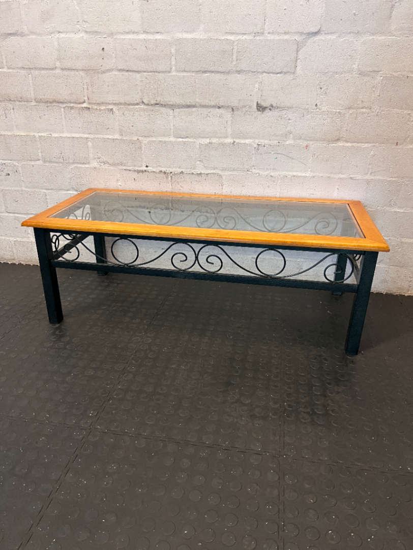 Vintage Metal Scrollwork Coffee Table with Glass Top - Good Condition - 2ndhandwarehouse.com