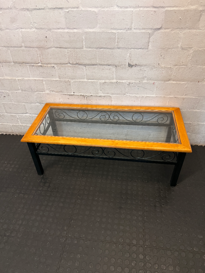 Vintage Metal Scrollwork Coffee Table with Glass Top - Good Condition - 2ndhandwarehouse.com