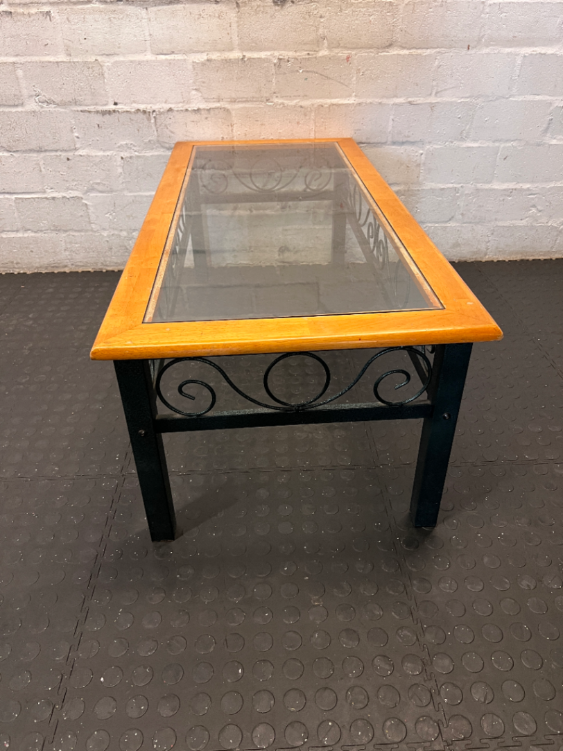 Vintage Metal Scrollwork Coffee Table with Glass Top - Good Condition - 2ndhandwarehouse.com