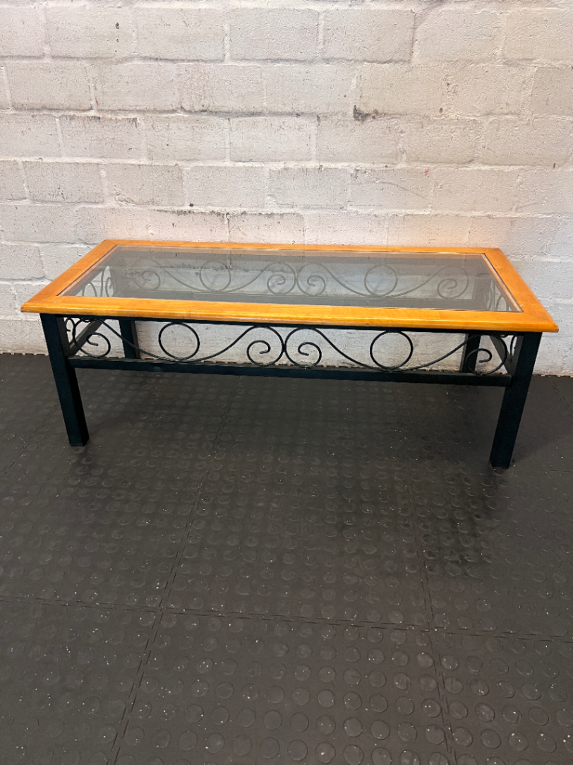 Vintage Metal Scrollwork Coffee Table with Glass Top - Good Condition - 2ndhandwarehouse.com