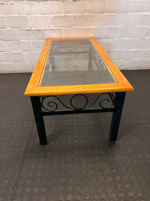 Vintage Metal Scrollwork Coffee Table with Glass Top - Good Condition - 2ndhandwarehouse.com