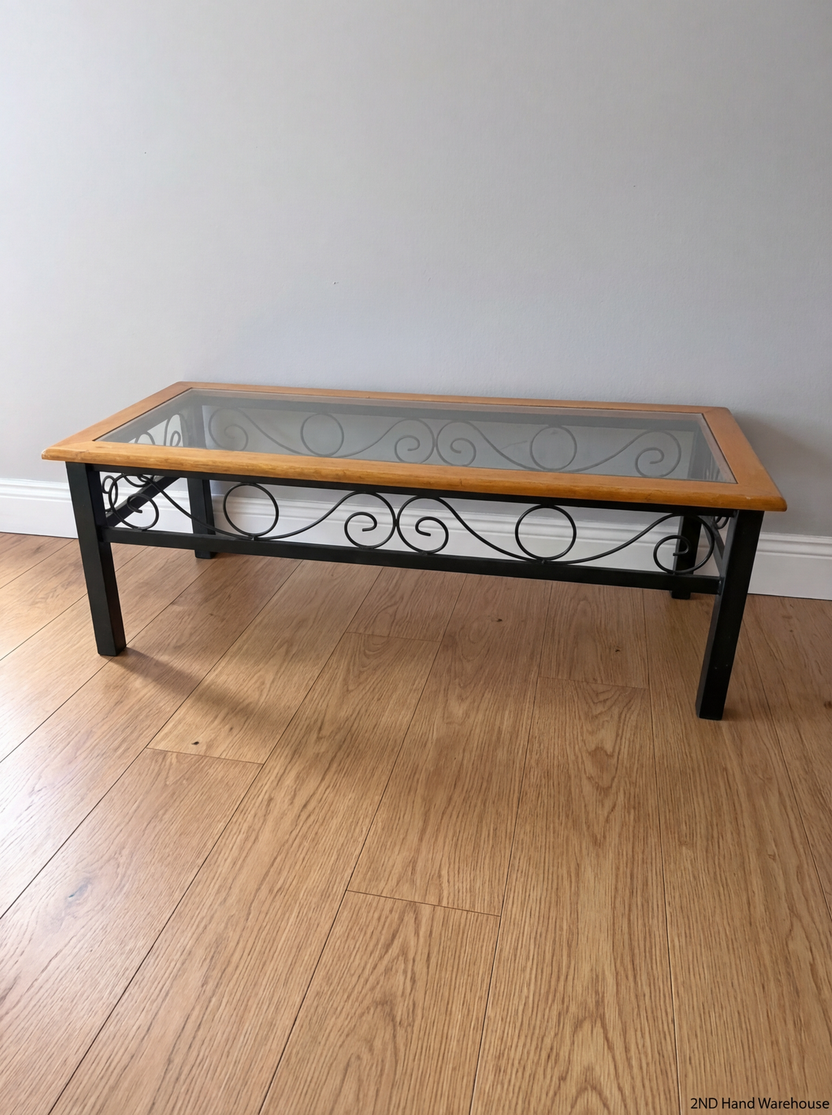 Vintage Metal Scrollwork Coffee Table with Glass Top - Good Condition - 2ndhandwarehouse.com