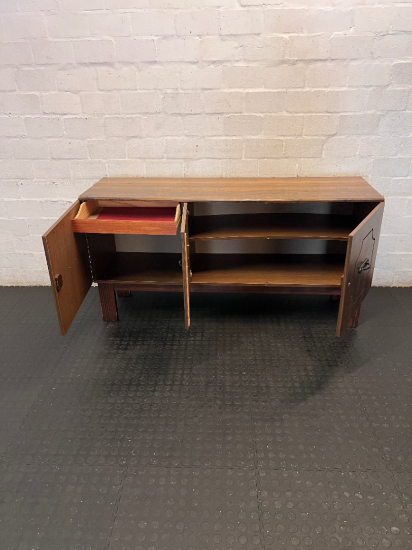 Vintage Mid-Century Style Sideboard with Storage & Red Lined Drawer - 2ndhandwarehouse.com