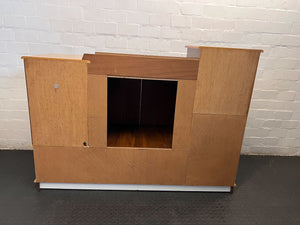 Vintage Mid-Century Style Wooden Entertainment & Storage Unit with Rattan Accents