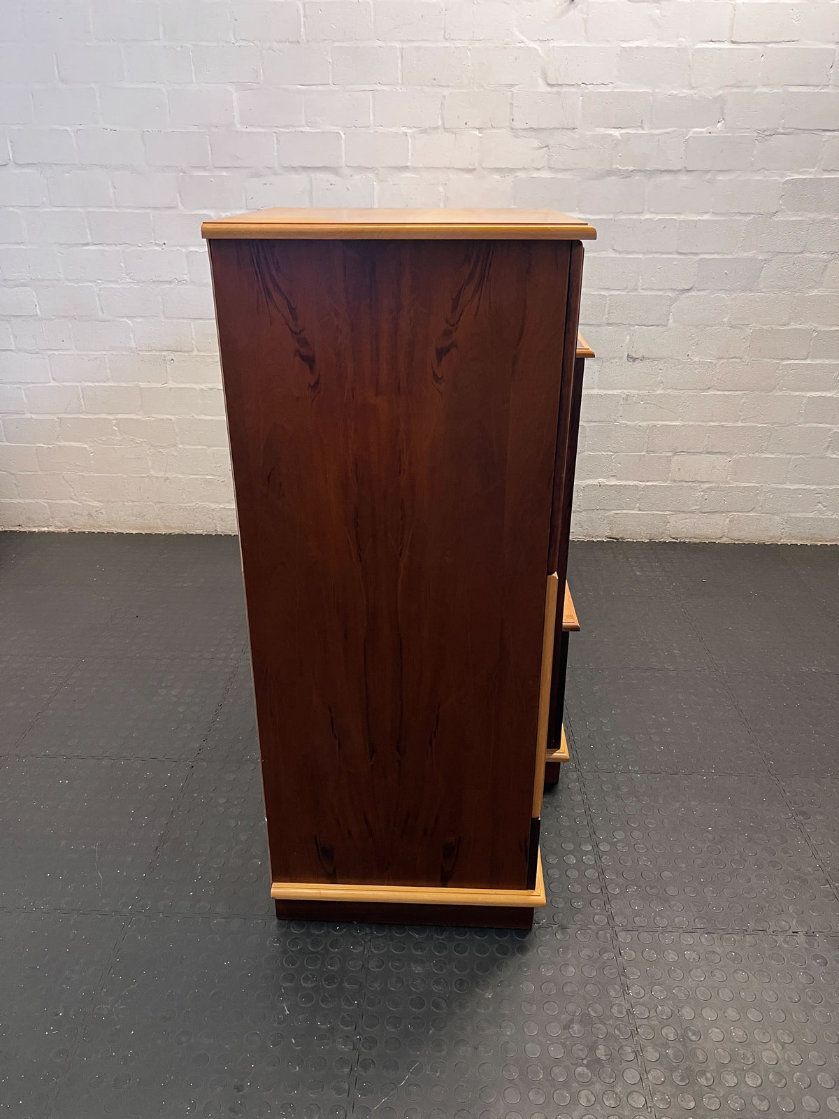 Vintage Mid-Century Style Wooden Entertainment & Storage Unit with Rattan Accents