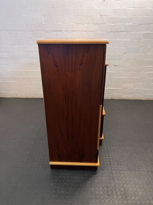 Vintage Mid-Century Style Wooden Entertainment & Storage Unit with Rattan Accents