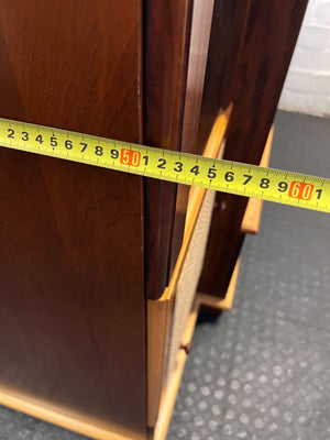 Vintage Mid-Century Style Wooden Entertainment & Storage Unit with Rattan Accents