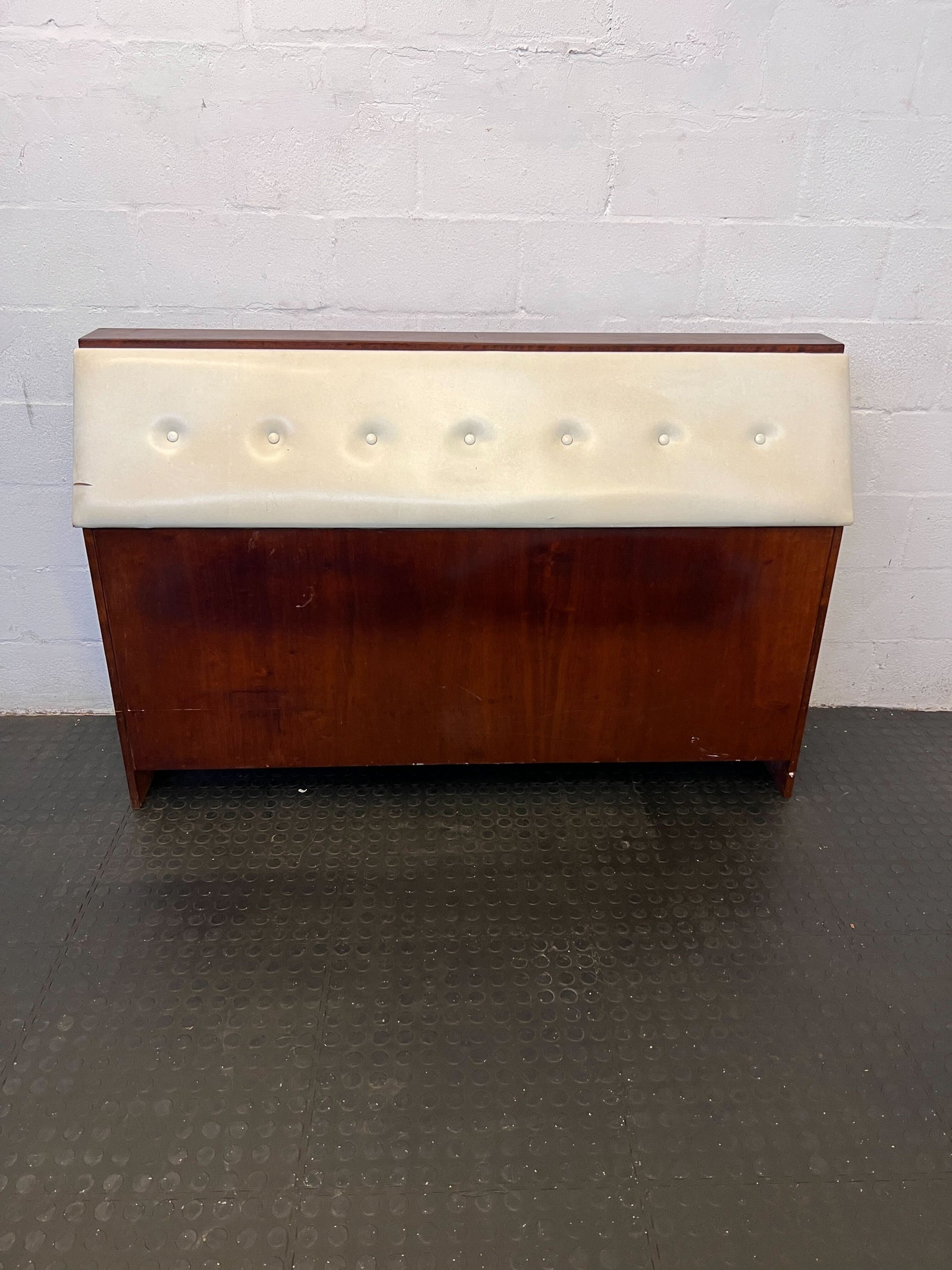 Vintage Mid-Century Wood Headboard Storage with Cream Top - Minor Wear