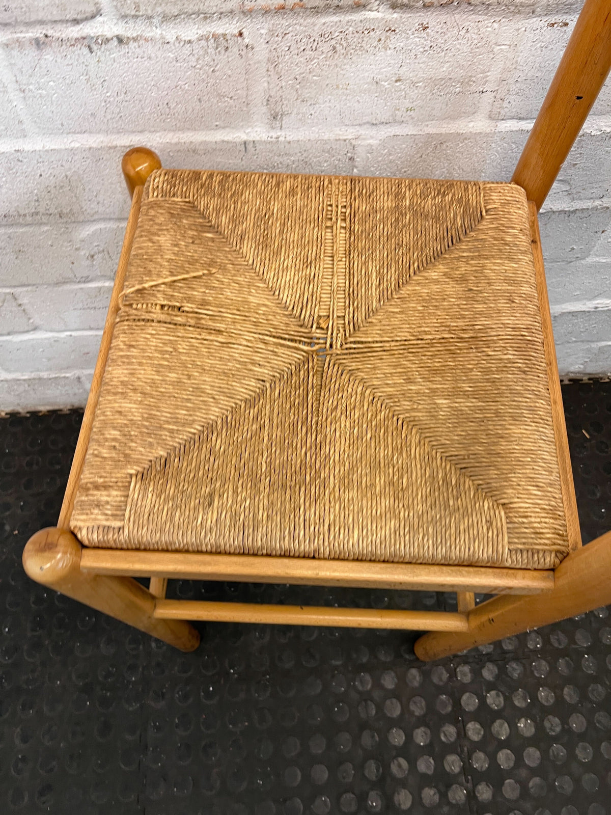 Vintage Natural Wood Bar Chair with Woven Seat – Minor Wear - 2ndhandwarehouse.com