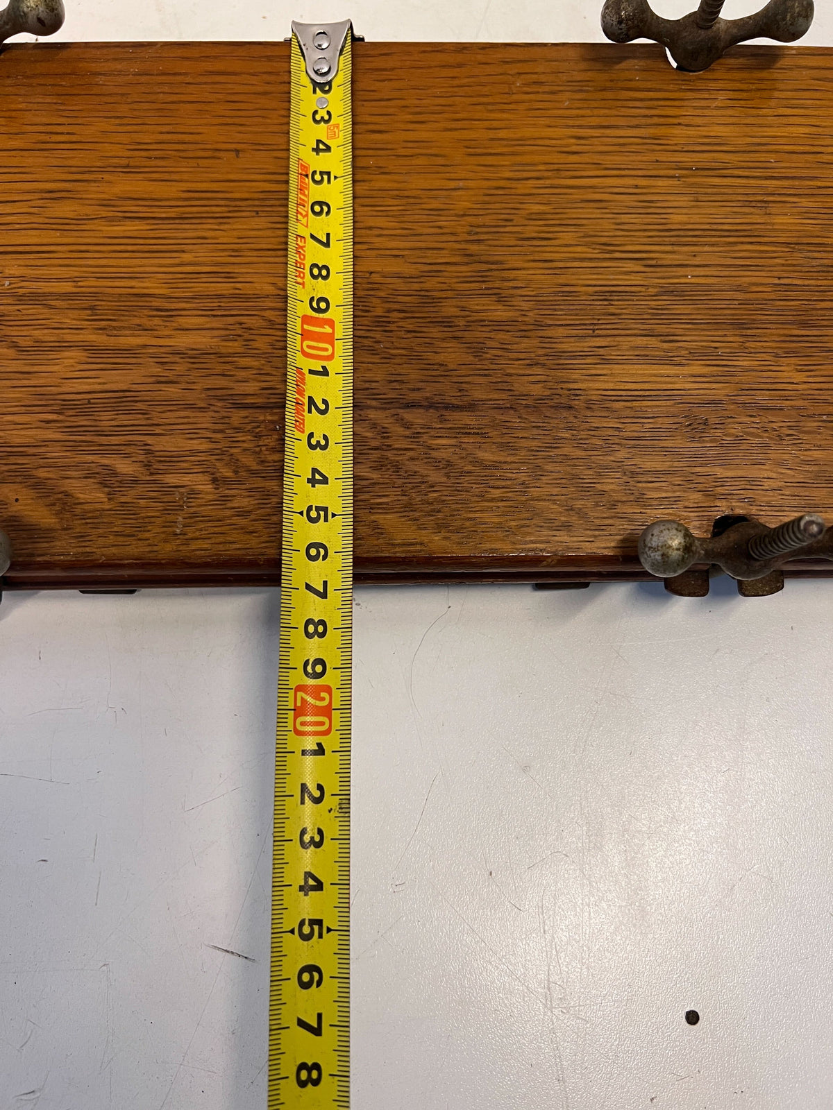 Vintage Oak Folding Table with Metal Clamps – Minor Wear