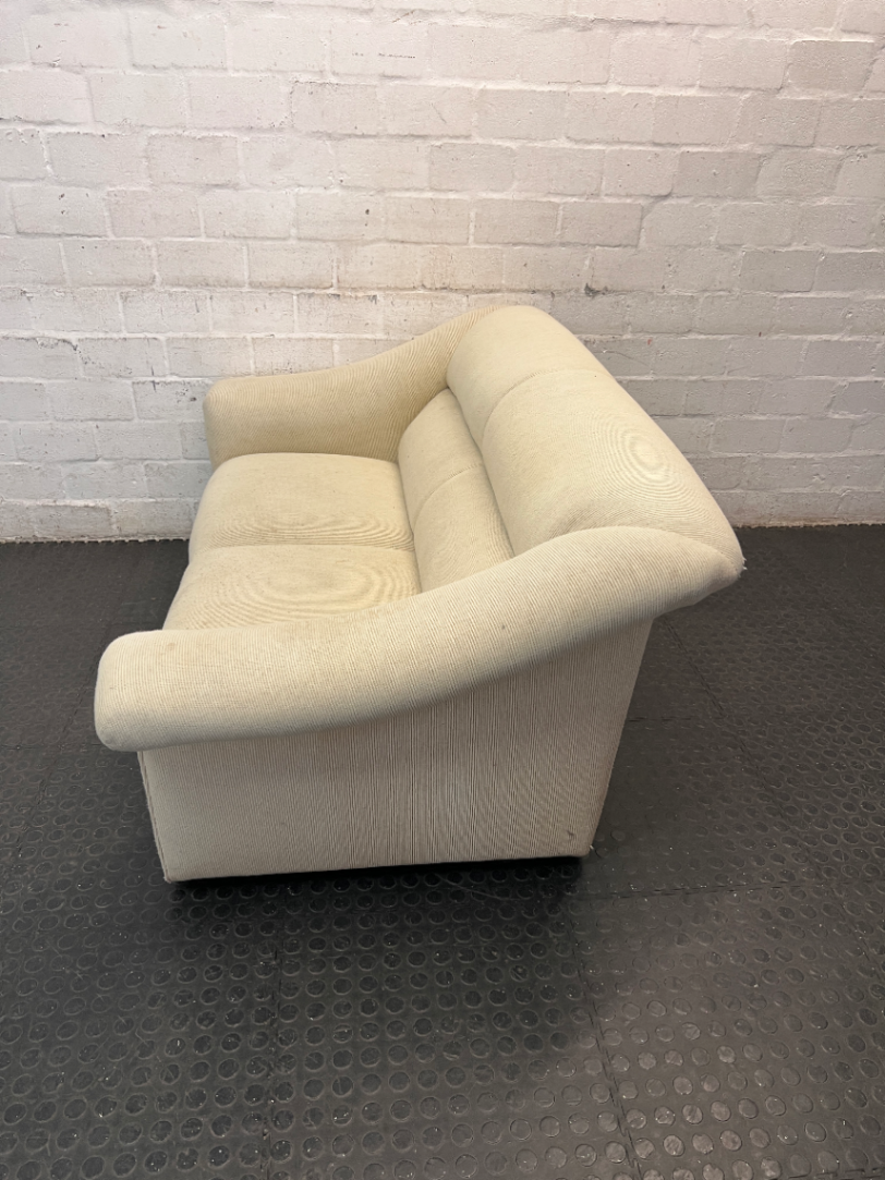 Vintage Off-White Corduroy 2 Seater Couch — Dusty Fabric with Small Water Marks