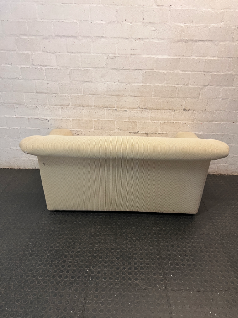 Vintage Off-White Corduroy 2 Seater Couch — Dusty Fabric with Small Water Marks