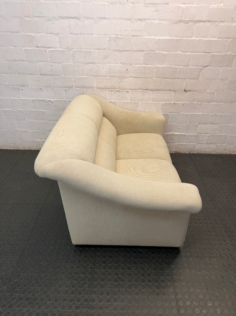 Vintage Off-White Corduroy 2 Seater Couch — Dusty Fabric with Small Water Marks