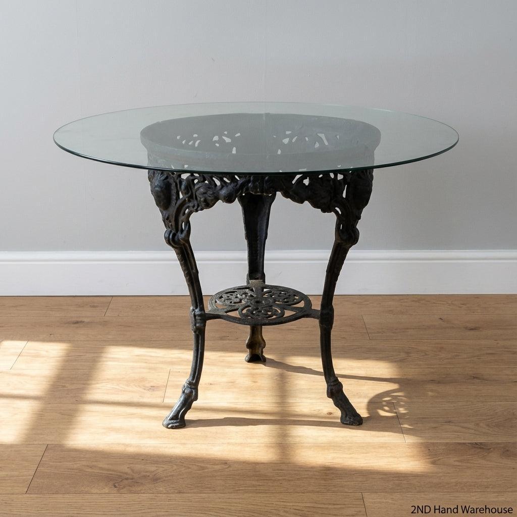Vintage Ornate Cast Iron & Glass Bistro Table