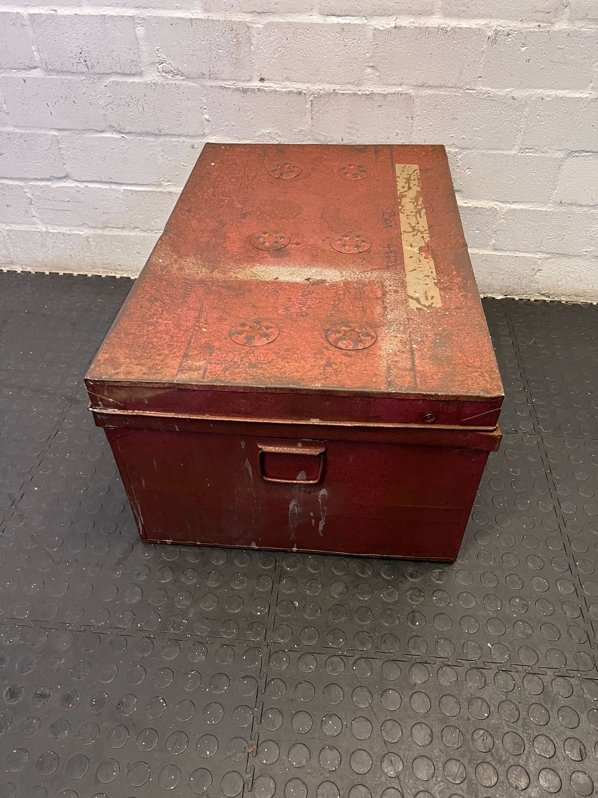 Vintage Red Wooden Storage Trunk with Character and Style