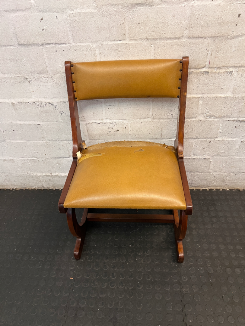 Vintage Sleigh Leg Dining Chair with Mustard Upholstery — Seat Upholstery Damaged and Requires Repair - 2ndhandwarehouse.com