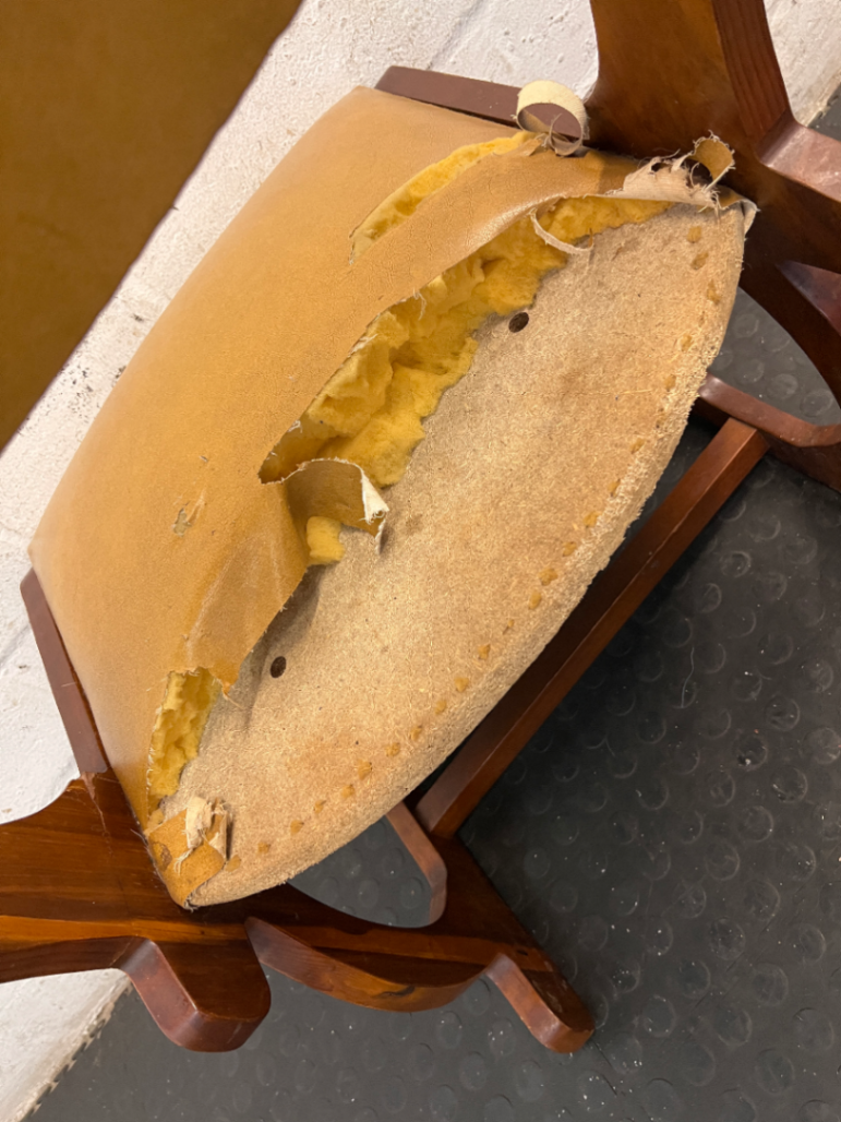 Vintage Sleigh Leg Dining Chair with Mustard Upholstery — Seat Upholstery Damaged and Requires Repair - 2ndhandwarehouse.com