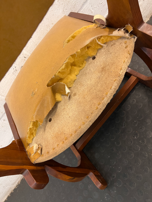 Vintage Sleigh Leg Dining Chair with Mustard Upholstery — Seat Upholstery Damaged and Requires Repair - 2ndhandwarehouse.com