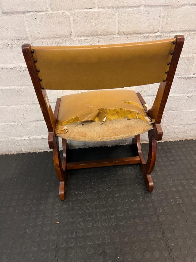 Vintage Sleigh Leg Dining Chair with Mustard Upholstery — Seat Upholstery Damaged and Requires Repair - 2ndhandwarehouse.com