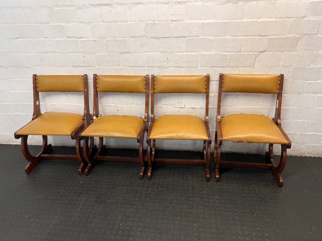 Vintage Sleigh Leg Dining Chair with Mustard Upholstery — Seat Upholstery Damaged and Requires Repair - 2ndhandwarehouse.com