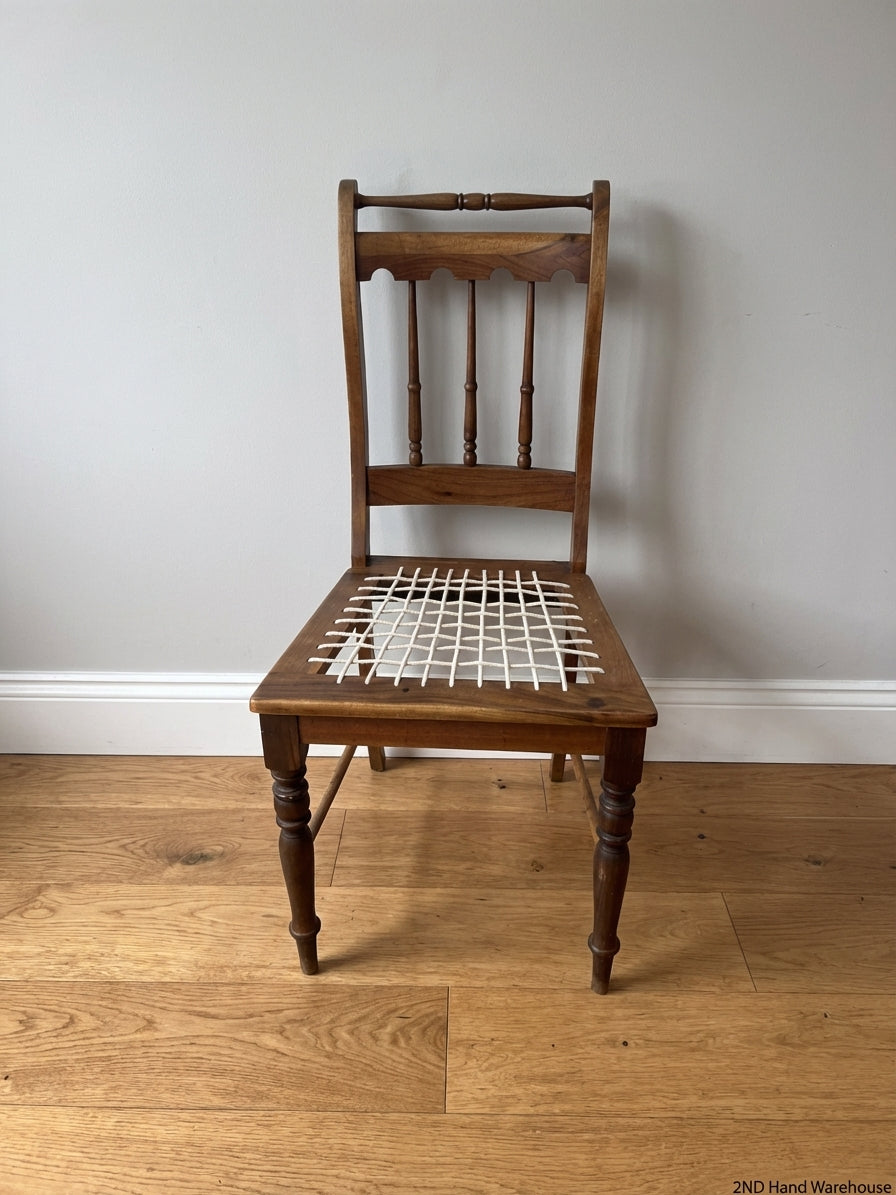 Vintage Spindle-Back Chairs with Woven Seats - Good Condition
