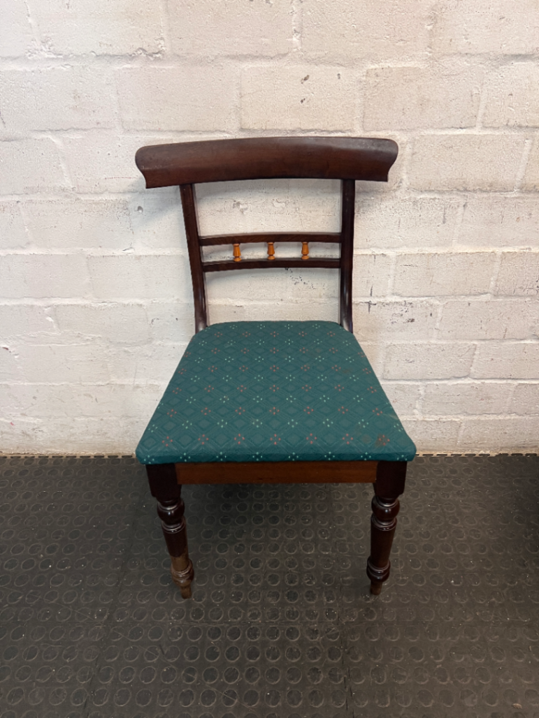 Vintage Style Dark Wood Dining Chair with Green Seat
