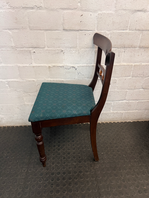 Vintage Style Dark Wood Dining Chair with Green Seat