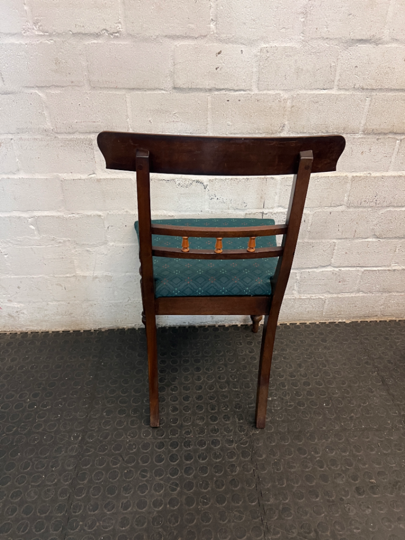 Vintage Style Dark Wood Dining Chair with Green Seat