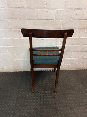 Vintage Style Dark Wood Dining Chair with Green Seat