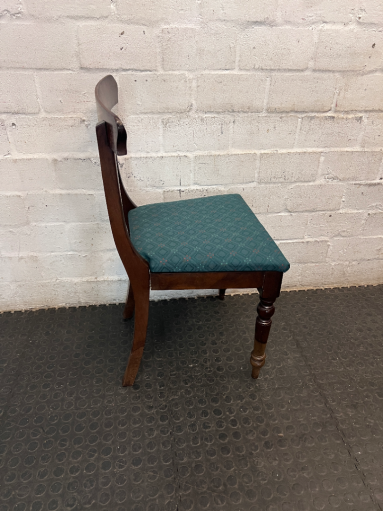 Vintage Style Dark Wood Dining Chair with Green Seat