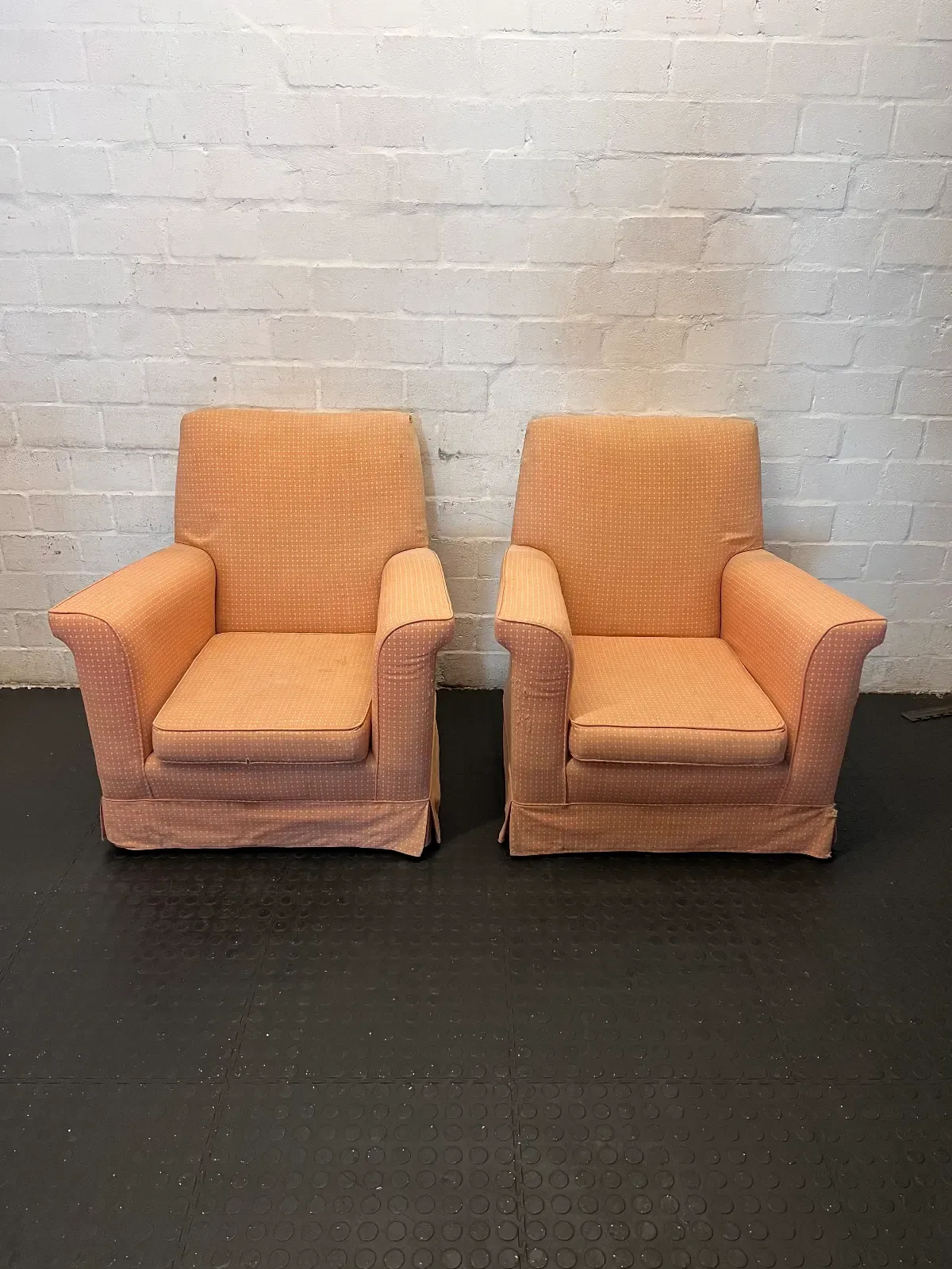 Vintage Style Pink Checkered Armchairs - Set of 2 (For Re-upholstery) - 2ndhandwarehouse.com