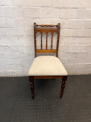 Vintage-Style Wooden Dining Chair with Turned Legs — Stained Fabric Seats