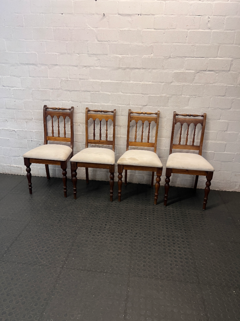 Vintage-Style Wooden Dining Chair with Turned Legs — Stained Fabric Seats