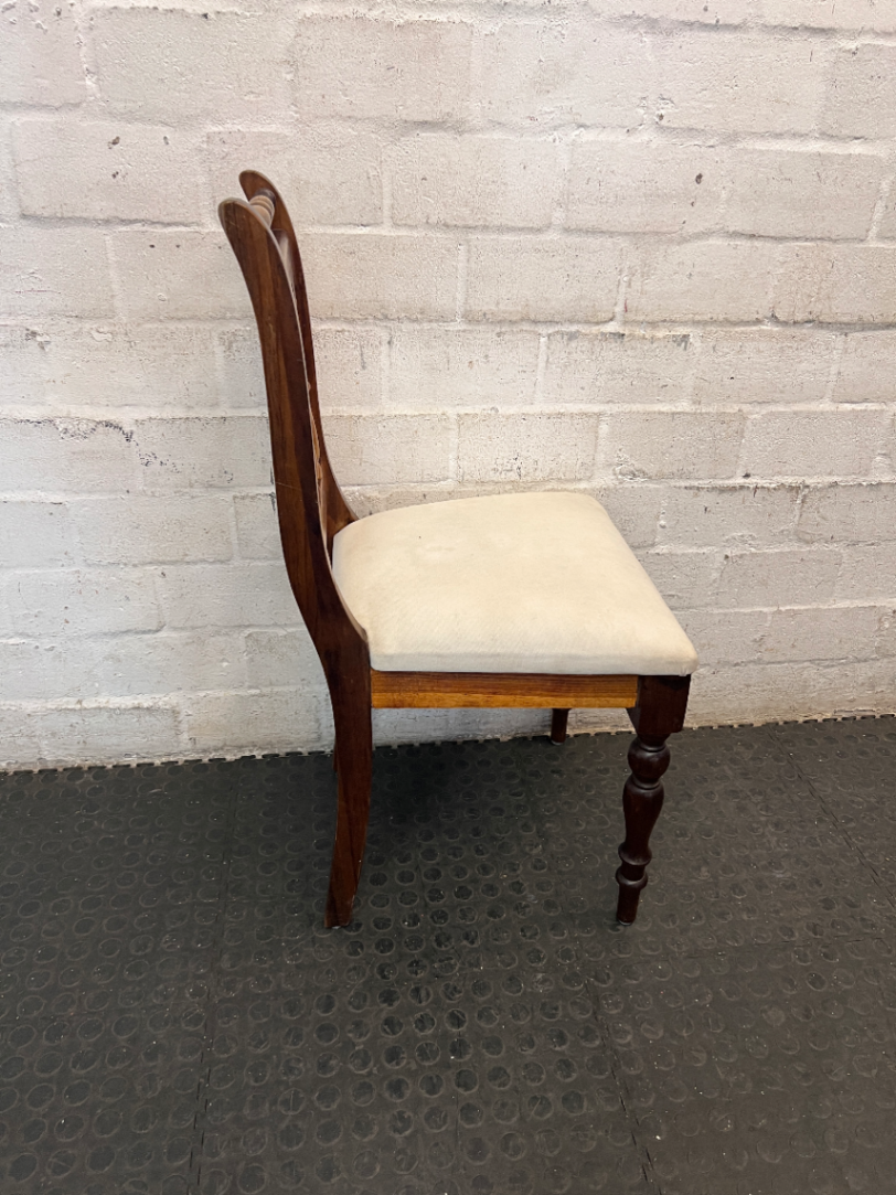 Vintage-Style Wooden Dining Chair with Turned Legs — Stained Fabric Seats